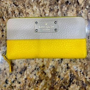 Kate Spade Yellow/Beige Leather Grove Court Lacey Zip Around Wallet